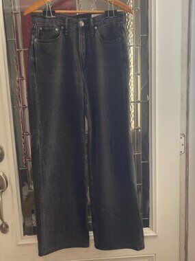 Rag & Bone Logan Mid-Rise Wide-Leg Black Jeans Sz 27 30 x29